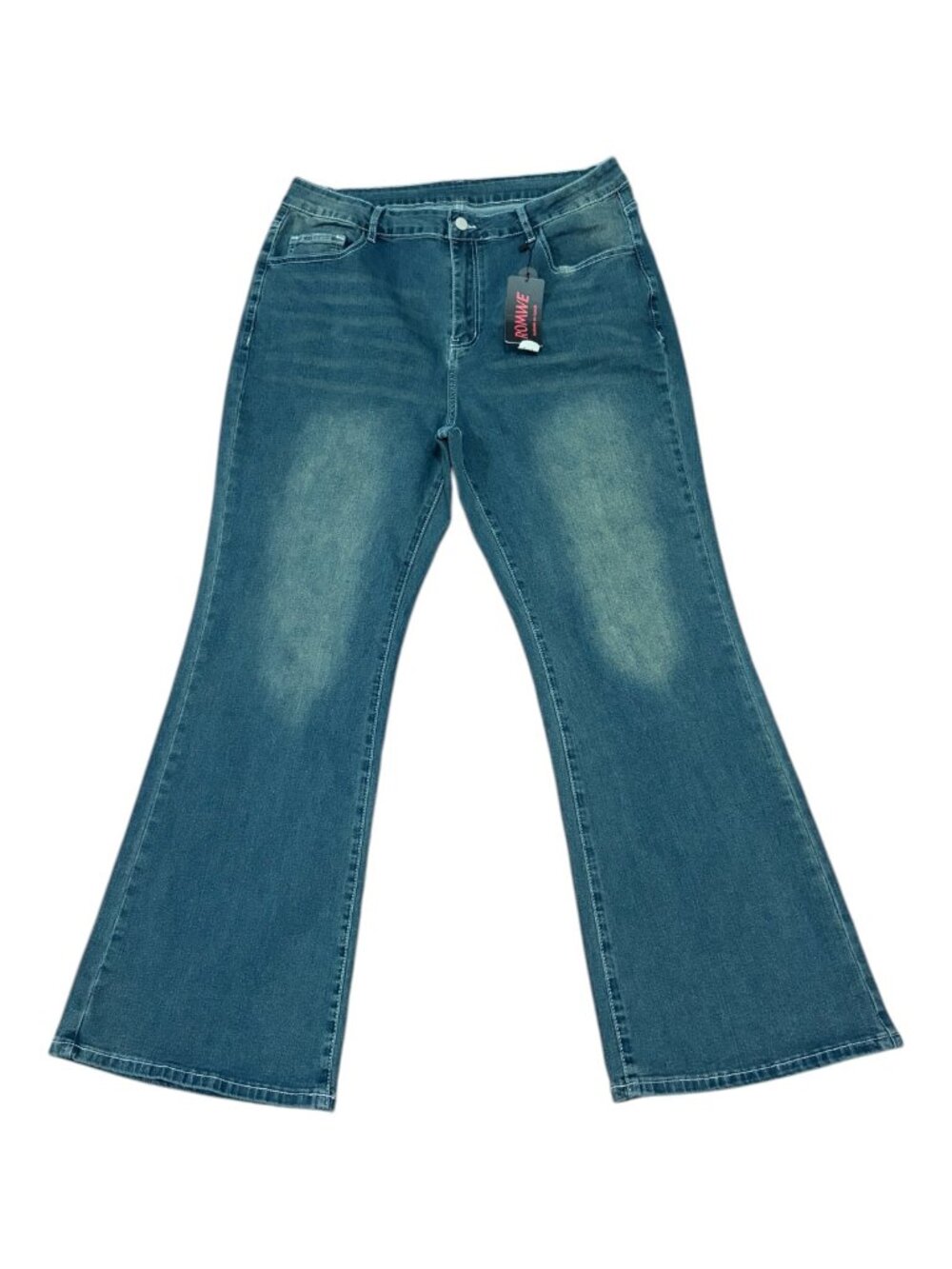Romwe Flare Leg Embroidered Pocket Stretch Denim Jeans Size 2XL NWT